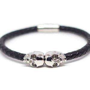 COPY - SKULL BLACK BRAIDED LEATHER BRACELET.